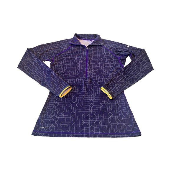 Nike Pro Dri-FIT Pullover Women M 1/2 Zip Purple Geometric Training Long Sleeve - Picture 1 of 5